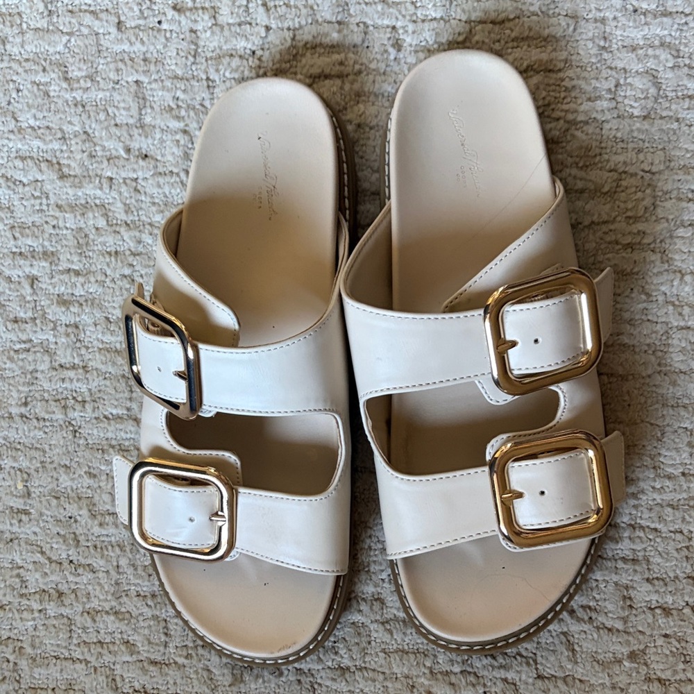Universal Thread Cream Slide Sandals with Gold Buckles